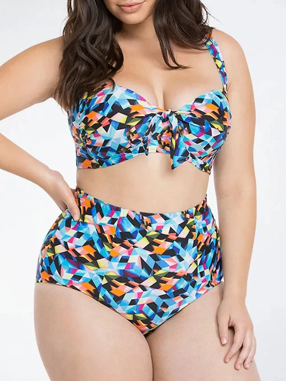 Torrid Bikini Set Size Size 1 (14/16) Multicolor Geometric Underwire High Waist